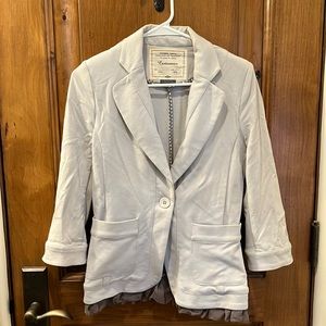 Anthropologie Cartonnier baby blue blazer with tulle trim on bottom